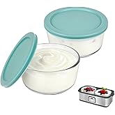 Piszvbej 2 Pack Glass Yogurt Containers with Lids, Reusable Yogurt Bowl with Lid, Large Capacity Make More without Waiting, Round Bowl Set with Lids, Wide Mouth, Ideal for Food Storage and Meal Prep