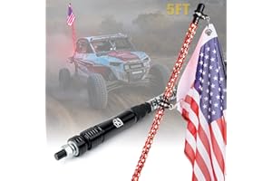 Xprite 5 FT Red LED Spiral Whip Lights, w/American Flag Safety Flexible Antenna Pole Whip Lighting for Offroad Jeep Sand Dune Buggy UTV ATV 4X4 Polaris RZR Trucks Yamaha Can-am Maverick X3