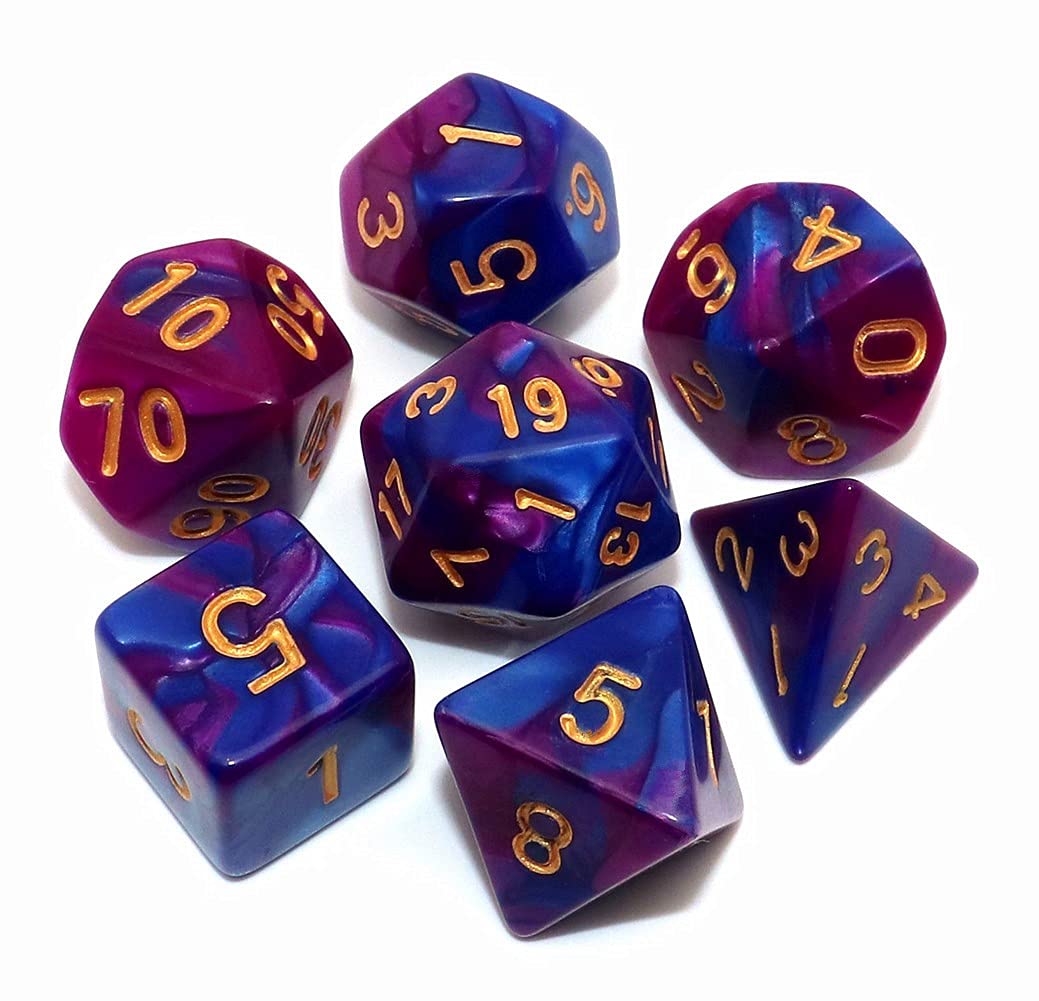 CREEBUY 7Pcs Blue Purple DND Dice Set RPG Polyhedral Dice for Dungeon and Dragons MTG D&D D20 D12 D10 D8 D6 D4 — image 1