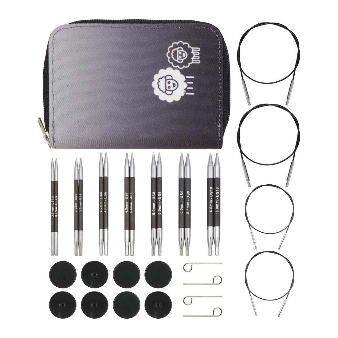 KnitPro Karbonz Midi Interchangeable Needle Set 4" (10cm) | 7 Sizes (3mm to 6mm) — image 1