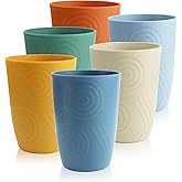 BUSOKIP 12oz Wheat Straw Cups Set of 6, Alternatives to Plastic Cups Reusable, Unbreakable Drinking Glasses, Microwave & Dishwasher Safe Drinking Cup, Small Water Cup for Kitchen, Party (Multicolor)