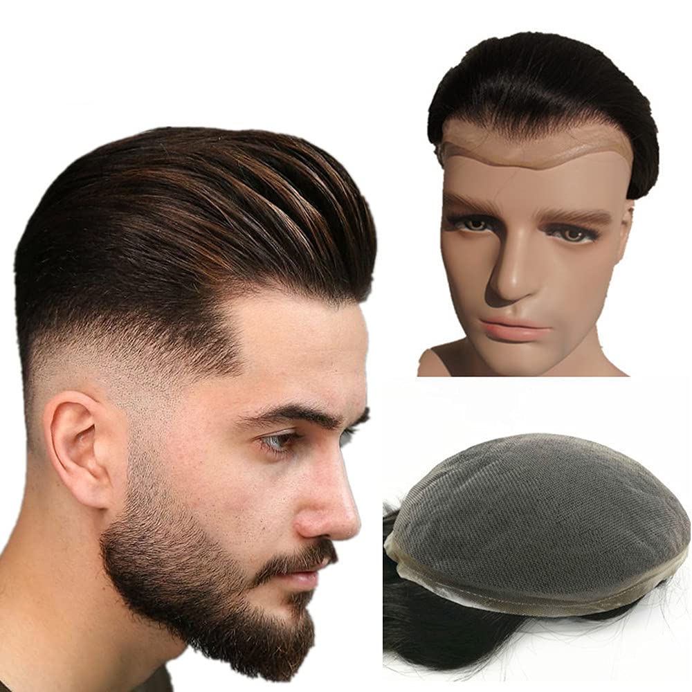 Photo 1 of European human hair toupee for men with HD soft Super Swiss lace 10x8" human hair prosthesis men hair patch units implant for mens hair pieces units replacement system for man #2 Dark brown color