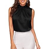 Verdusa Women's Elegant Sleeveless Satin Blouses Tie Back Pleated Dressy Work Tops Business Casual Outfits