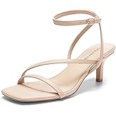 DREAM PAIRS Women's Low Kitten Heels Strappy Open Square Toe Ankle Strap Sexy Fashion Comfort Dress Shoes Party Heeled Sandals