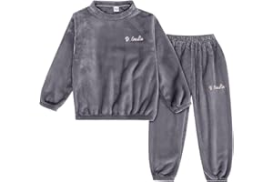 Kids Flannel 𝐏ajamas Outfit Boys Girls Plain Thermal Sherp𝐚 Fleece Pullover Shirts Warm Soft Cozy 𝗦leepwear Set