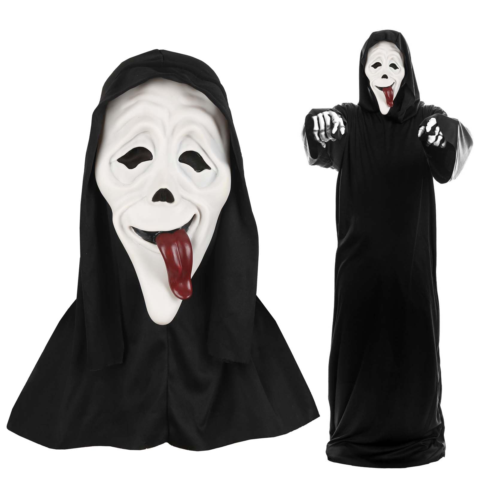 Landifor Halloween Ghostface Mask - Scary Horror Film Costume Headgear With Tongue Out for Haunted House, Fright Night Party, Cosplay