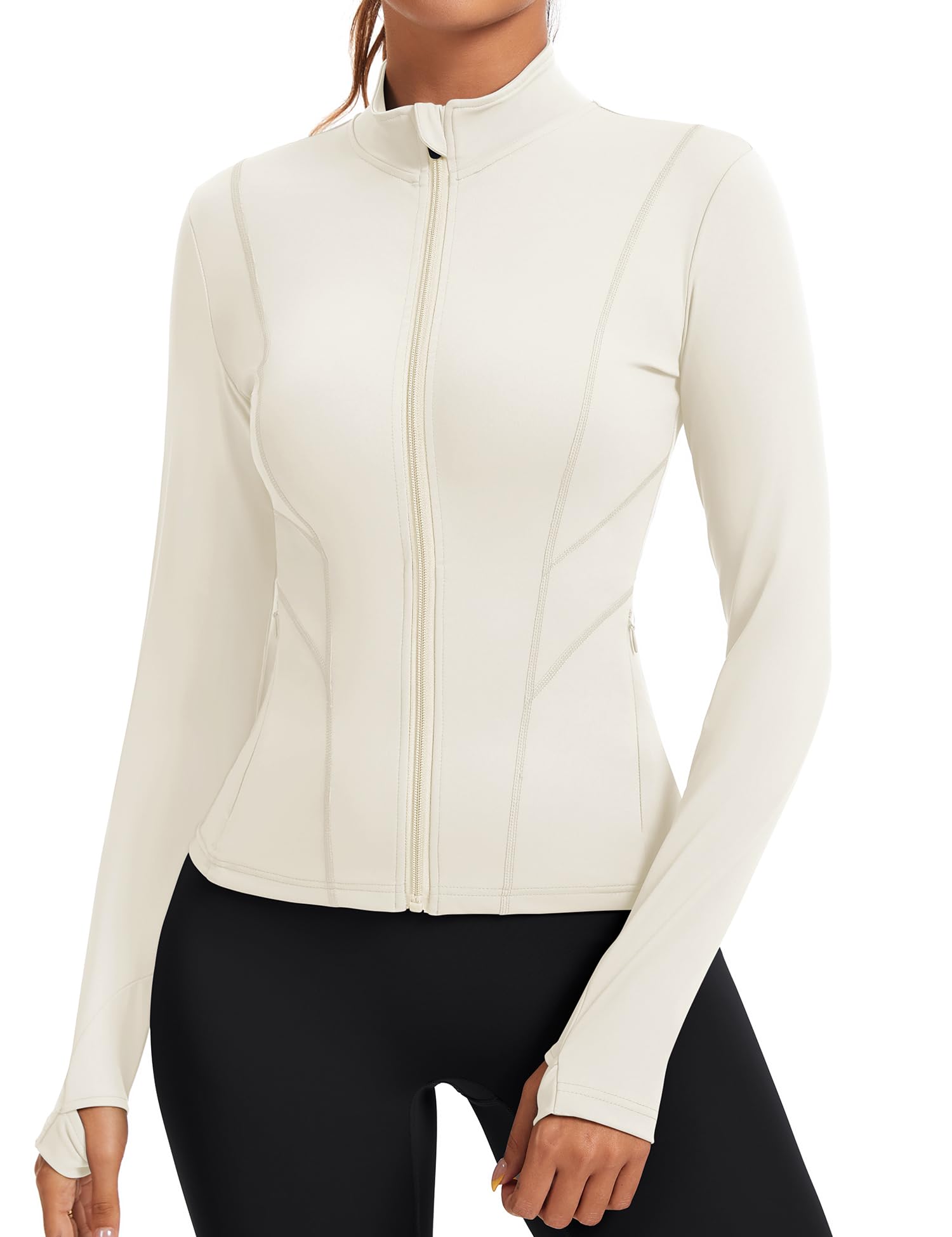 Photo 1 of Rapbin Zip Up bbl Jackets for Women Workout Athletic Top Long Sleeve Lightweight Fitted Running Clothes with Pockets XL