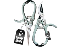 Modern Sprout Hand Pruners & Shears Set - Lightweight Gardening Tools W/Easy Lock - Sharp Carbon Steel Blades -Rust Resistant Scissors for Herbs, Flowers - Reusable Holster - Sage