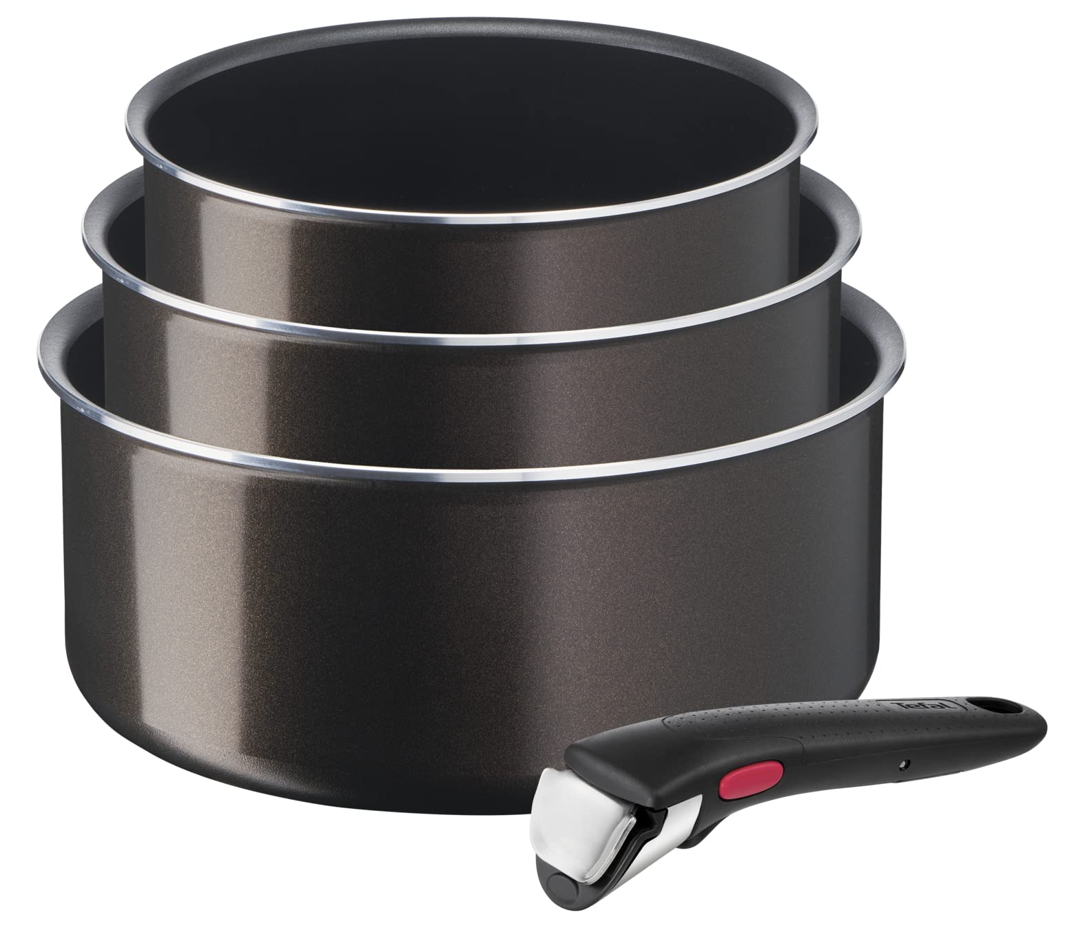 Tefal Ingenio Set of 3 Saucepans 16/18/20 cm (1.5/2.1/3 L), Removable Handle, Non-Induction, Non-Stick Coating, Stackable, Dishwasher Safe, Easy Plus L1509102 โ image 1