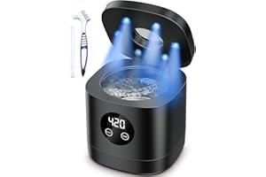 TEBAL Ultrasonic Retainer Cleaner, 48W 49KHz 8oz with 6 LED Lights, Sonic Dental Cleaning Machine for Dentures, Jewelry