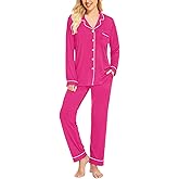 SWOMOG Womens Pajamas Set Long Sleeve Sleepwear Button Down Nightwear Soft Cotton Pj Lounge Sets