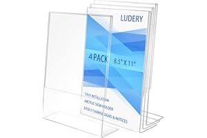 Ludery 8.5x11 Inches Acrylic Sign Slant Back Holder, Plastic Display Stand,Brochure Holder, Table Top Sign Holder For Office, Home, Store, Restaurant… (4pack)