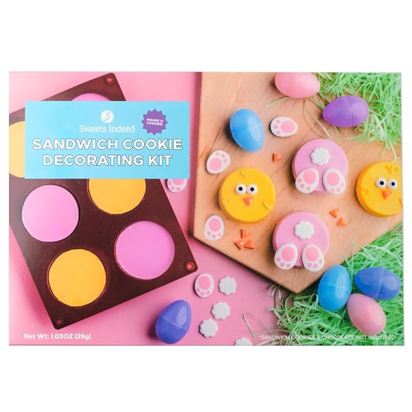 SWEETS INDEED EASTER SILICONE OREO MOLD WITH CANDY SPRINKLES AND SHAPES BUNNY TAILS EYES BEAKS DECORATES 12 COOKIES PERFECT FOR BAKING AND COOKIE DECOARTING 1.03 OUNCES (EASTER)