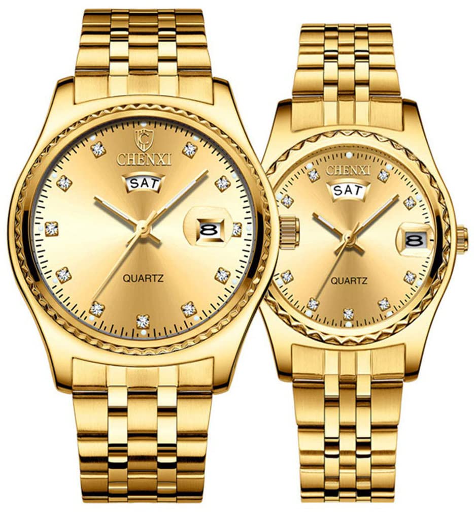MASTOP Couple Watches Dress Wrist Watch Golden Watch Men Women Stainless Steel Waterproof Quartz Watch, 8201 Gold, Quartz Watch — image 1