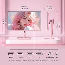 CUNPU 27 Inch Pastel Pink Gaming Monitor QHD