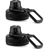 ZXZCTTC Wide Mouthed Sports Water Bottle Cap,2 Pack Replacement Lids for Most 12,14,16,18,20,22,32,40,64oz Wide Mouth Water Bottles with Handle Easy to Carry (Black2)