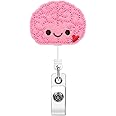 Soleebee Brain Badge Reel, Nurse Badge Holder Retractable Badge Holder with Belt Clip Cute Felt ID Badge Holder for Nurse Doctor Teachers Students
