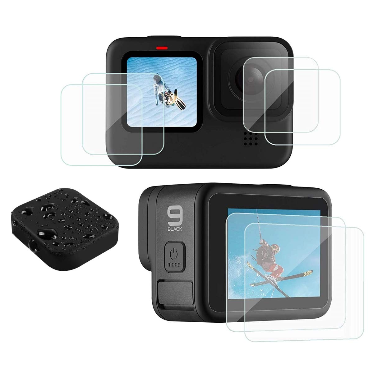 micros2u Screen Protection (7pack) Kit & Lens Cap for GoPro Hero 12/11/10/9 Black. Ultra Clear 9H Tempered Glass Screen Guard Protector.
