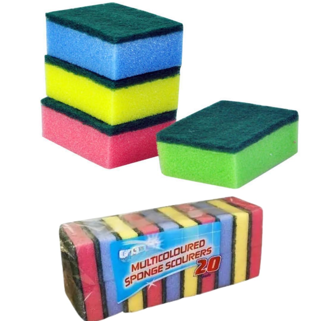 SOTL® Multi-Coloured Sponge Scourers Heavy Duty, Non-Scratch, Kitchen Cleaning Pads, Scrubbers for Dishes, Pots, Pans & Surfaces (20 Pads)