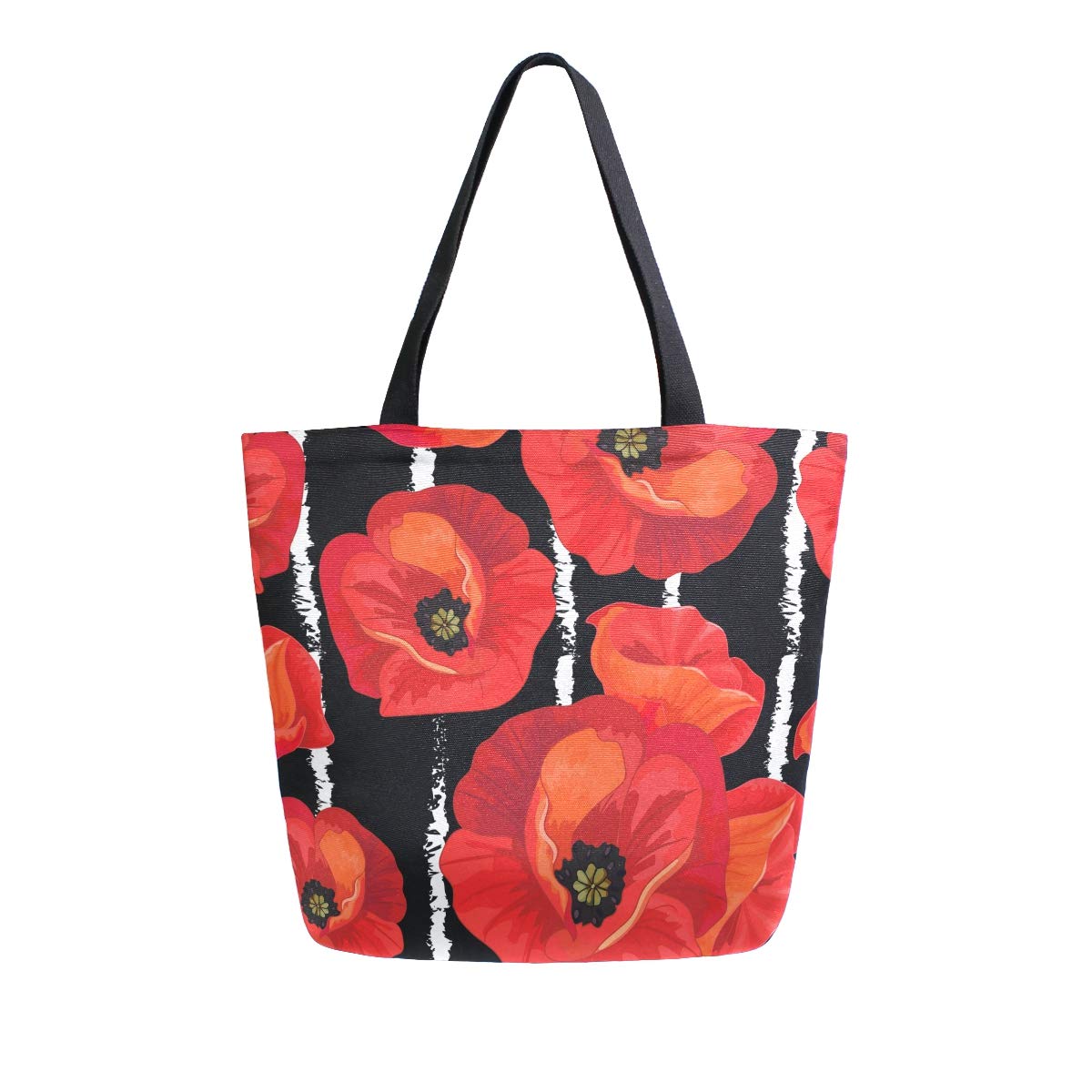 ZZXXB Poppy Floral Reusable Grocery Shopping Bag Heavy Duty Canvas Tote Bag Large Collapsible Washable Handbag Shoulder for Women