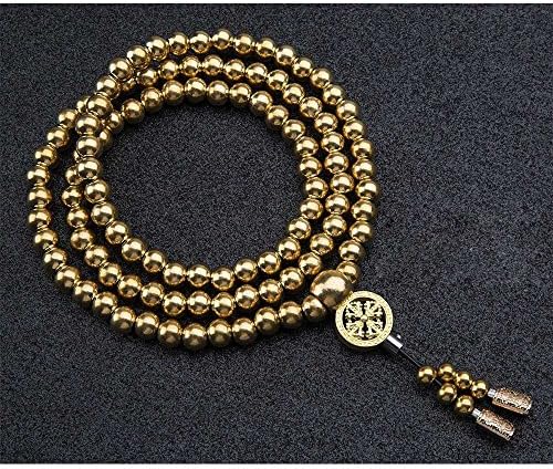 Nireus Jewelry Outdoor Stainless Steel 108 Prayer Buddism Mala Buddha Beads Necklace Chain (Full Brass)