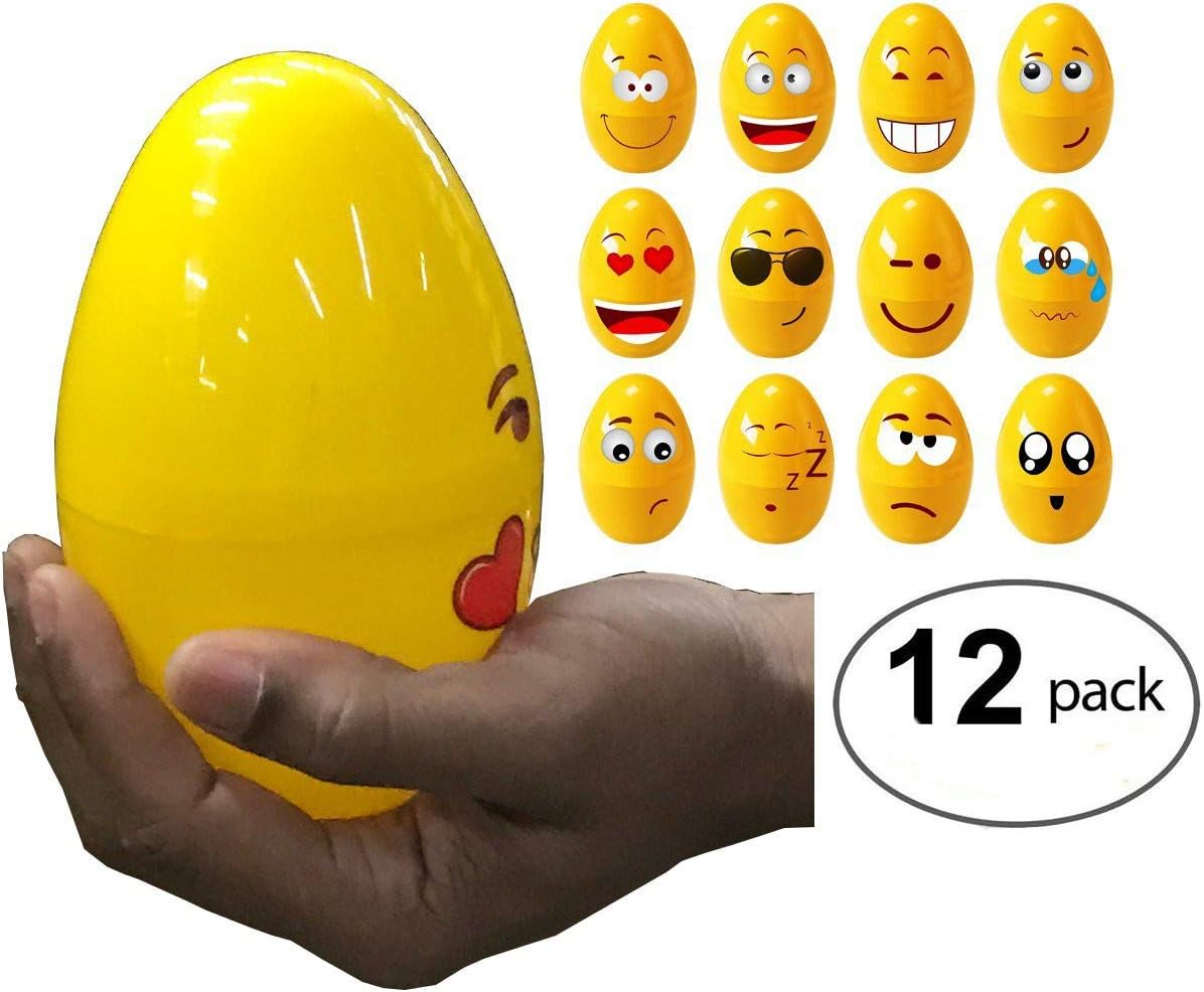 Sanvult 12 Large 5.5" Emoji Easter Eggs - Jumbo Egg Containers Fill Them with Party Favor Toys