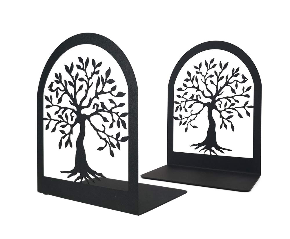 Tree of Life Decorative Book Ends, Heavy Duty Metal Bookends, Black Book Support for Shelves, Anti Scratch & Non-Skid School Library Book Organizer for Home Office Desk, Student Bookworms Gift,1 Pair