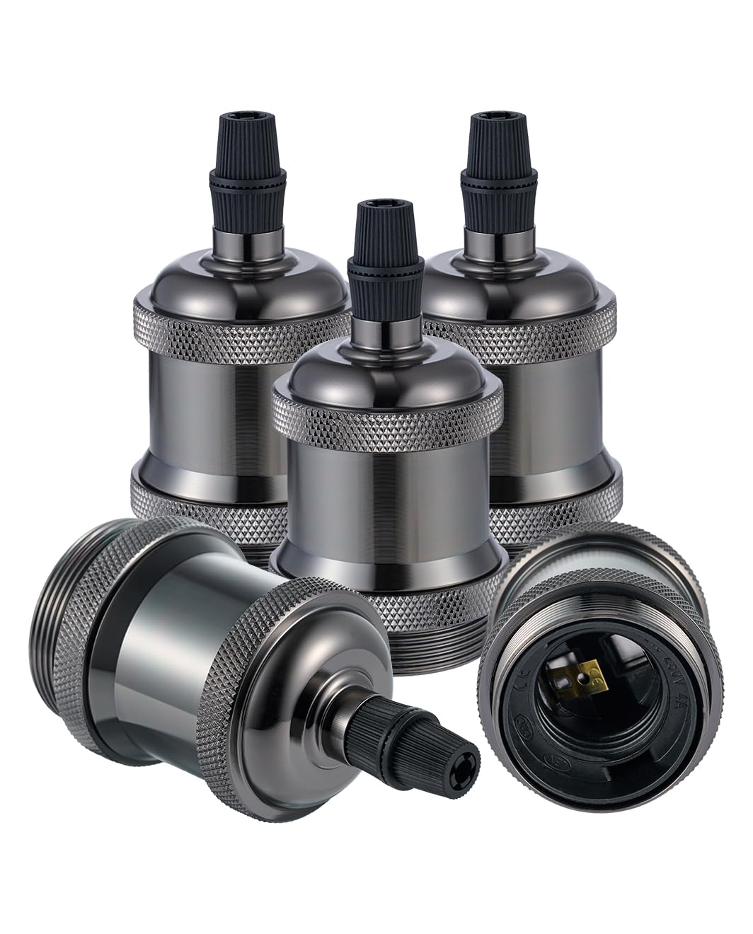 Vecys 5 PCS E27 Vintage Bronze Lamp Socket Adapter Edison Retro Lamp Holder Adapter for Vintage Light Bulbs Pendant Lamp（Pearl Black）