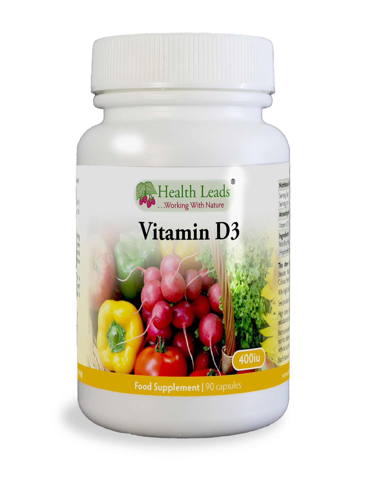 Vitamin D3 400iu x 90 Capsules, Suitable for Vegetarians, Magnesium Stearate Free, Contributes to The Maintenance of Normal Bones, Muscle Function & The Immune System, UK Manufactured