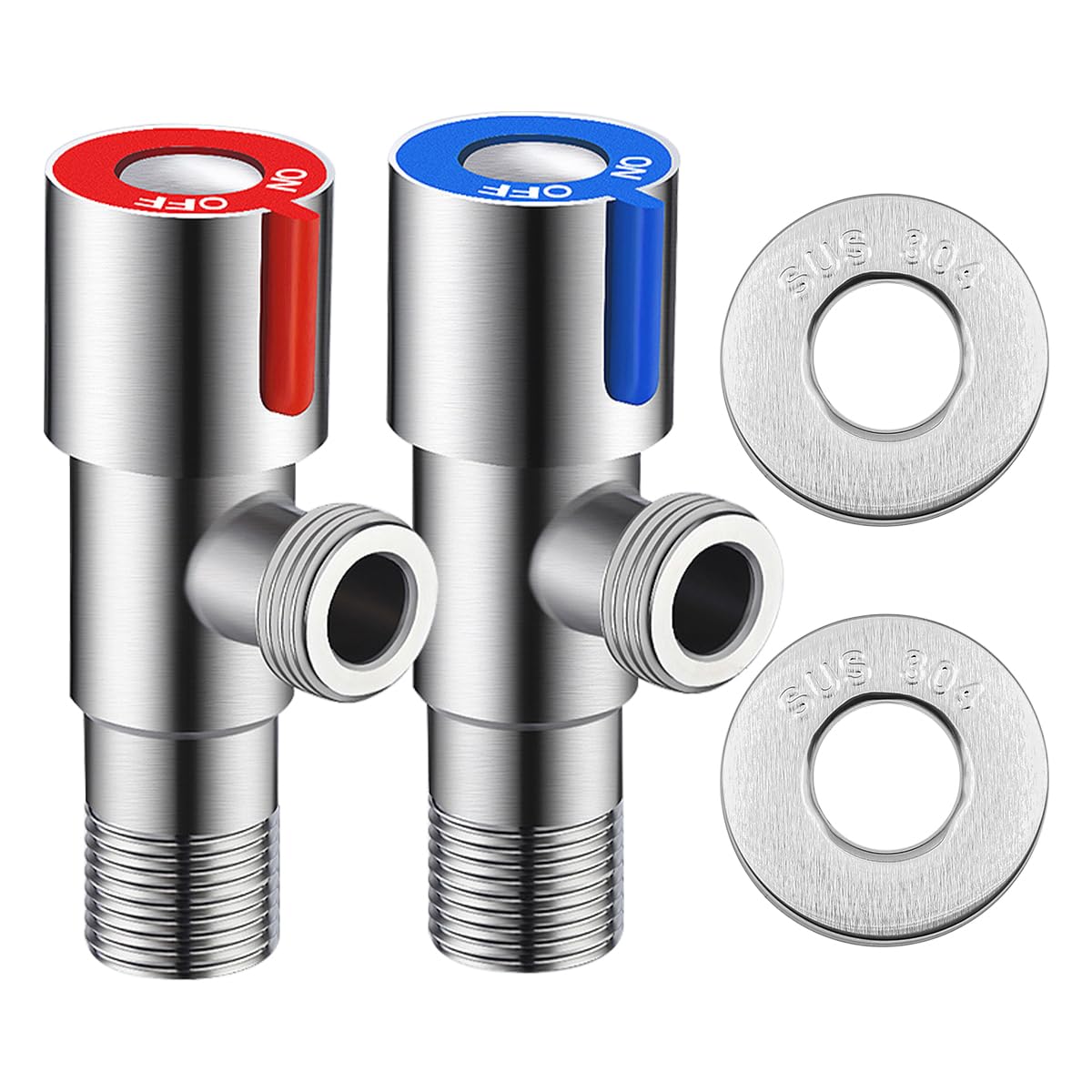 VOANZO 2PCS 1/2" Angle Valve Stainless Steel Angle Valve with Pipe Covers for Kitchen Bathroom Garden Watering