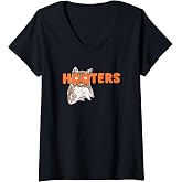 Womens Hooters Throwback Logo Front and Back Wing Restaurant V-Neck T-Shirt