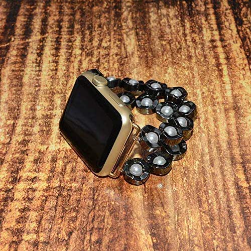 Amazon.com: Watch Band for Apple Watch - Hematite and White Fake Pearl Watch Accessories Work 