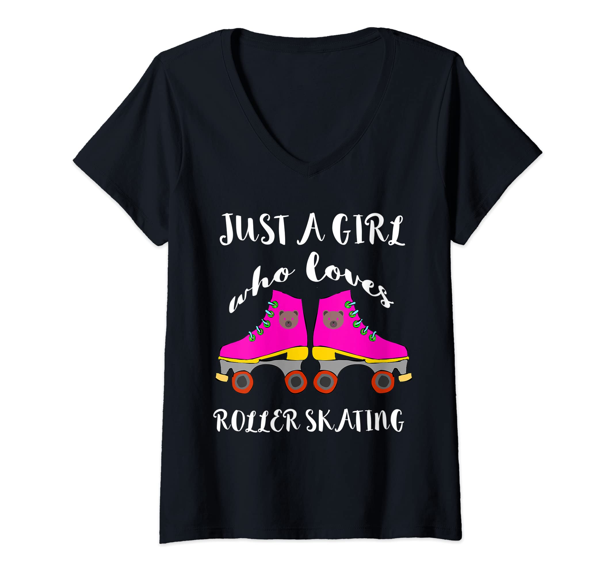 Womens Just A Girl Who Loves Roller Skating Roller Skates Skaters V-Neck T-Shirt