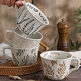 Tvvtuww Ceramic Mug Set of 4, 11oz - Vintage Mug Cups for Coffee Milk Latte Cappuccino Tea, Porcelain Coffee Cups Set Christmas Gifts, Farmhouse Handmade Stoneware Cups Dishwasher Microwave Safe