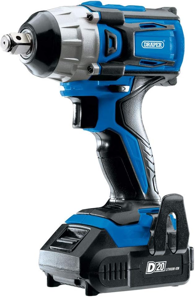 Draper 55343 D20 20V Brushless 1/2” Mid-Torque Impact Wrench with 2X Batteries, Blue - Image 3