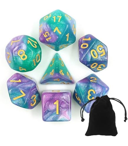 Bescon Gemini Set De 7 Dados Poliédricos Brillantes En Oscuridad – Piedras Congeladas Para D&D Y Juegos De Rol