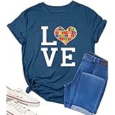 Autism Awareness Shirt Womens Autism Shirts Autistic Support Tshirt Acceptance Inspirational Mom Short Sleeve Tops