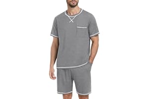 PrinStory Men's Pajamas Set Sleepwear Lightweight Short Sleeve Shirts and Shorts Soft 2 Piece Lounge Set Cozy Nightwear
