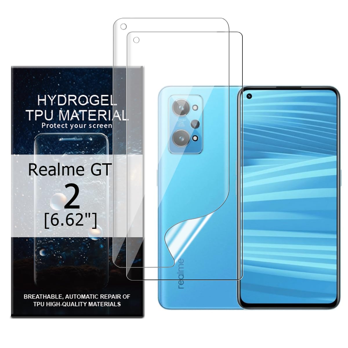 Glcrrpu 2 Pack Screen Protector for Realme GT2 5G[6.62inch] High Sensitive Hydrogel TPU Film HD Clear Flexible,Self-Healing[Not Tempered Glass]