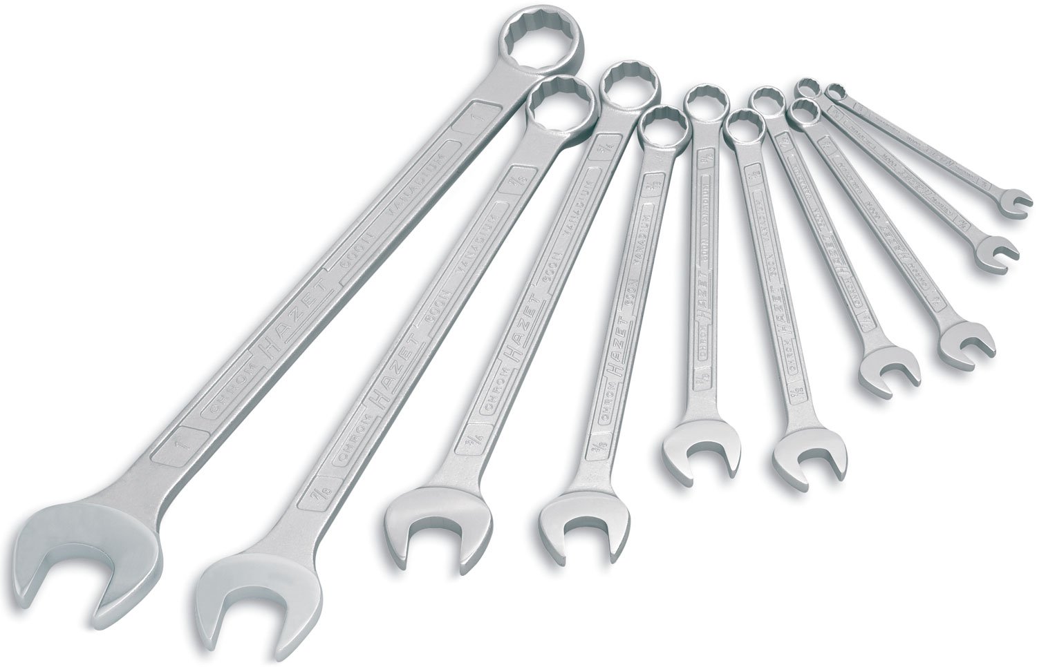 HAZET 600NA/10 12-Point Profile Combination Wrench Set - Chrome-Plated