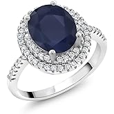 Gem Stone King Oval Halo Engagement Ring for Women | 925 Sterling Silver | Oval 9X7MM | Gemstone Birthstone and White Moissanite | Wedding Engagement Anniversary Promise Ring For Women