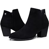 SHIBEVER Women's Ankle Boots Heel: Chunky Low Heeled Almond Toe Short Booties with Zipper Faux Suede Dress Western Fall 2025 Shoes