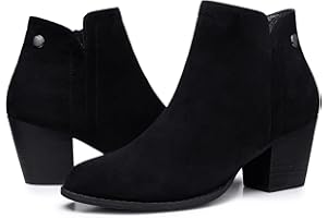 SHIBEVER Women's Ankle Boots Heel: Chunky Low Heeled Almond Toe Short Booties with Zipper Faux Suede Dress Western Fall 2025 Shoes