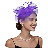 SOMEITIA Fascinator Hat for Women Tea Party Feather Flower Headwear Ribbon Mesh Veil Headband Hair Clip for Wedding Cocktail