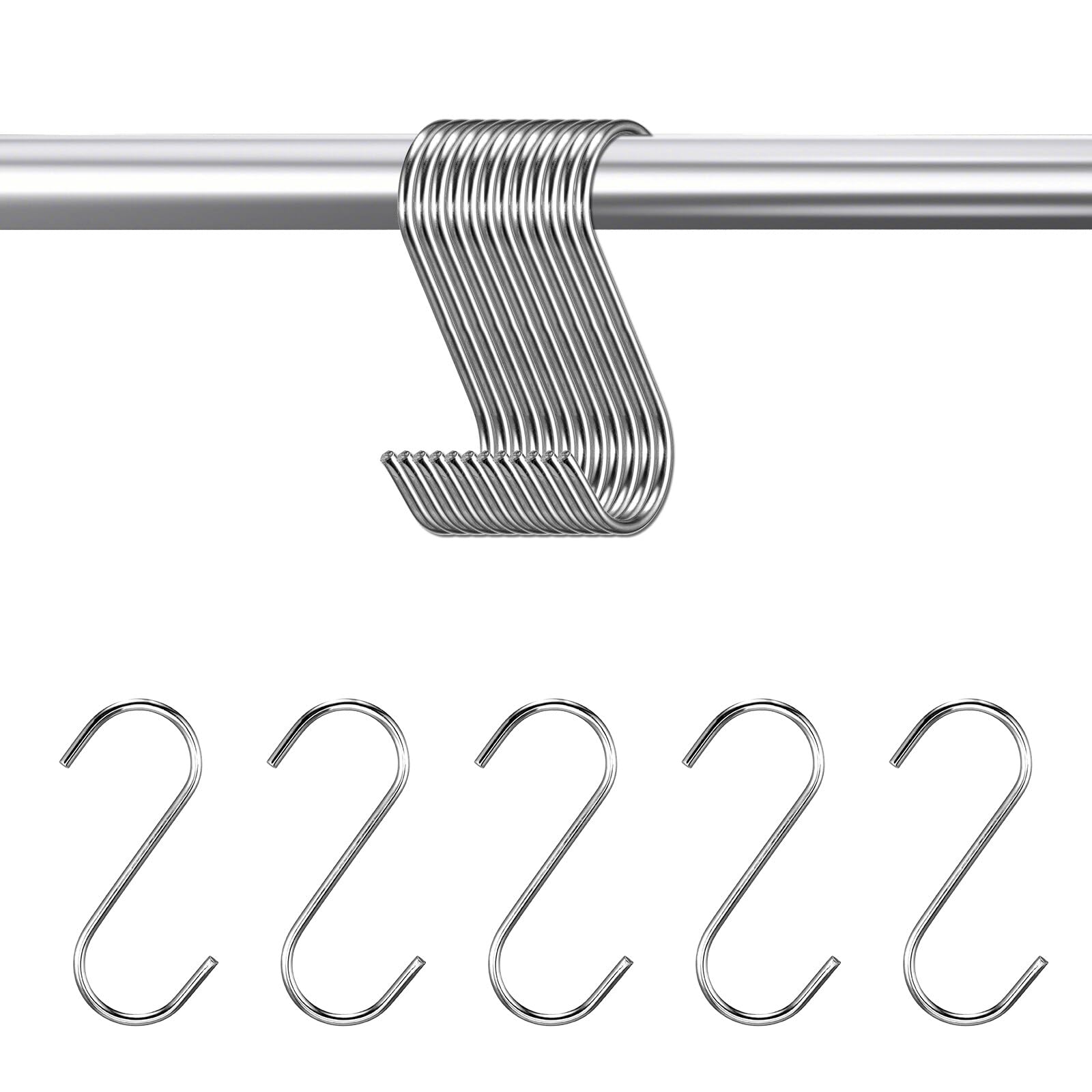 XiangSKY 15 Pack S Hooks for Hanging Shaped Heavy Duty Hanging Sturdy Metal Hooks, Stainless Steel S-Shaped Hooks, for Hanging at Kitchen Bathroom Bedroom Living Room and Office