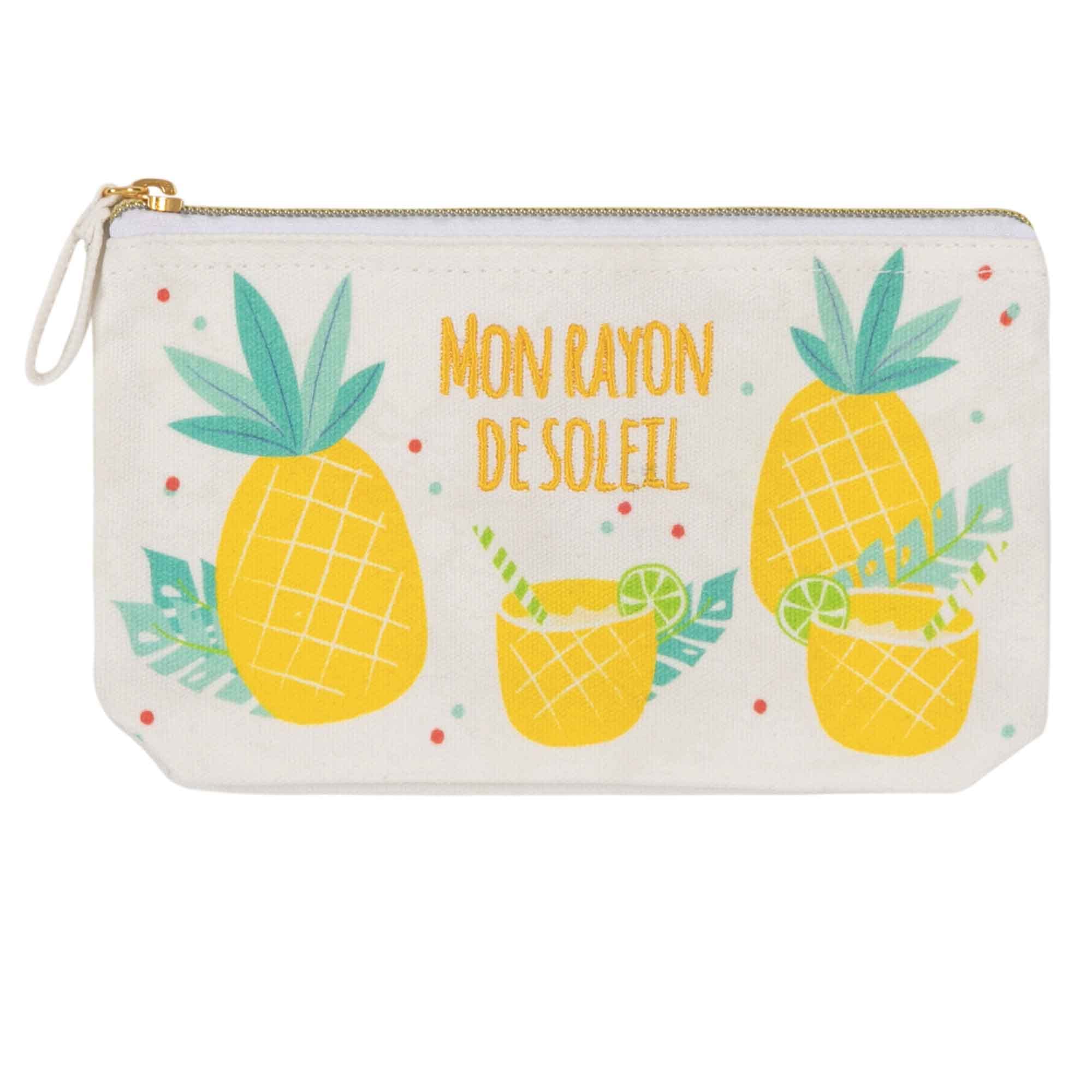 Draeger Paris Mon Rayon De Soleil Cotton Pouch, Gold, 21 x 12 cm, Printed Cotton Zip Pouch