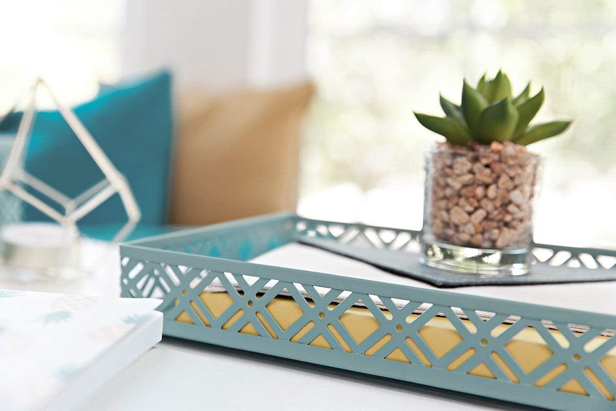 Blu Monaco Office Supplies Teal Blue Desk Organizers and Accessories-5 Piece Interlocking Cute Desk Organizer Set-Letter Tray-Pen Cup-3 Assorted Accessory Trays-Room Decor for Women and Teen Girls : Office Products