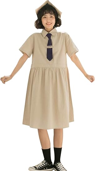 Amazon Co Jp ジンニュウ ワンピース レディース 森ガール系 半袖 シャツワンピ 夏 ミドルロング丈 シンプル おしゃれ 可愛い きれいめ Aライン 体型カバー カジュアル ワンピース ネクタイ 服 ファッション小物