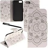 iPhone 7 Plus / 8 Plus Case, Urvoix Card Holder Stand Leather Wallet Case - White Flower Flip Cover for 5.5
