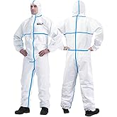 YIBER Hazmat Suit Disposable Coverall | Full Body Painters Suit in 7 Sizes with Multiple Specifications for Men & Women - X-Large, With Blue Seal Tape, 1